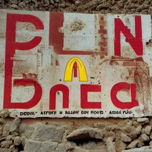 Prompt: McDonals advert, found in the ruins of Pompeii