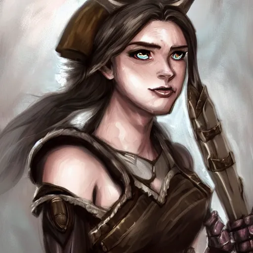 Image similar to A female white dragonborn! (barmaid). Tavern. Fantasy. D&D. Portrait.