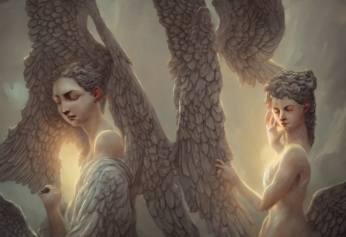 Image similar to beautiful very extreme closeup portrait, weeping angels, angel of grief, stone statues, beautiful woman body, unreal engine, greg rutkowski, loish, rhads, beeple, tom bagshaw, alphonse mucha, global illumination, detailed and intricate environment