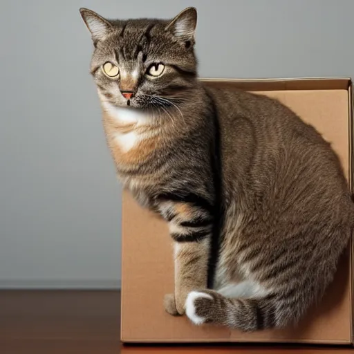 Image similar to cat in the box, four paws outside, studio light, great composition, golden ratio