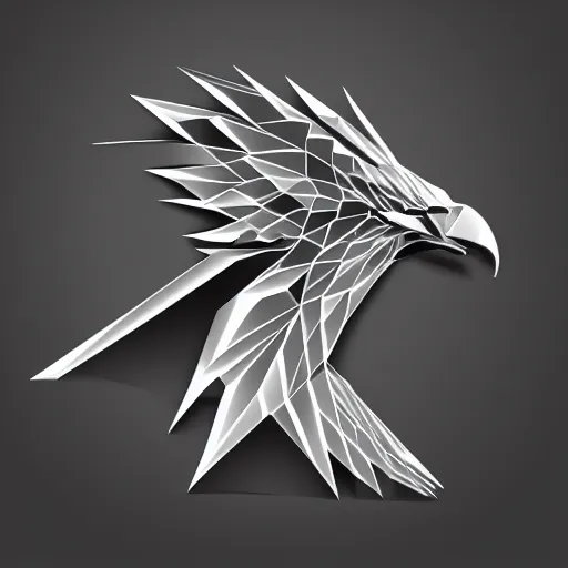 Image similar to 2 dimensional, vector, low poly, eagle icon, black background, cgsociety, artstation