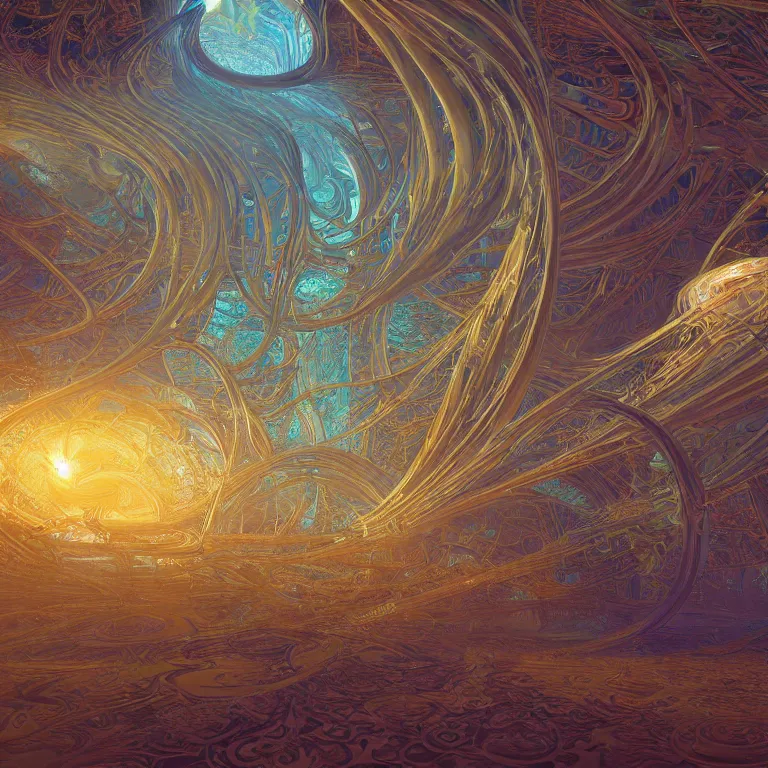 Prompt: a light streak fractals and ornate flowing light streams sacred geometry, by beeple, by donato giancola, unreal engine