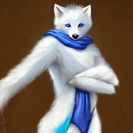 Prompt: furry ( fandom ) art of a cute anthropomorphic white wolf with blue accents and blue eyes, digital art, painting, trending on furaffinity