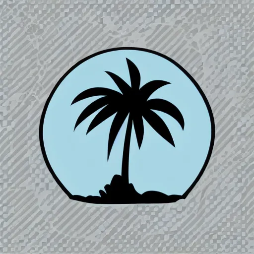 Prompt: palm tree in front of a giant volleyball vector logo, professional sports style, flat colour, svg, professional, sharp edges