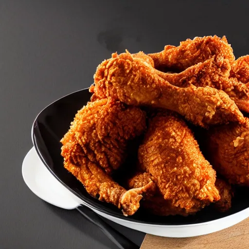 Prompt: black colored fried chicken gourmet