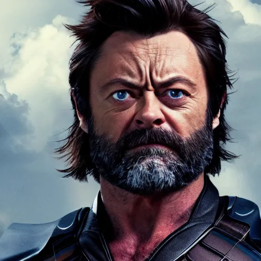 Prompt: portrait of x - men wolverine played by nick offerman, logan marvel movie still, detailed 8 k, poster style, high resolution, photorealistic