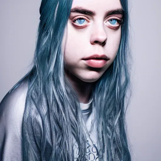 Image similar to Portrait of Billie Eilish, XF IQ4, 150MP, 50mm, F1.4, ISO 200, 1/160s, natural light, Adobe Lightroom, photolab, Affinity Photo, PhotoDirector 365