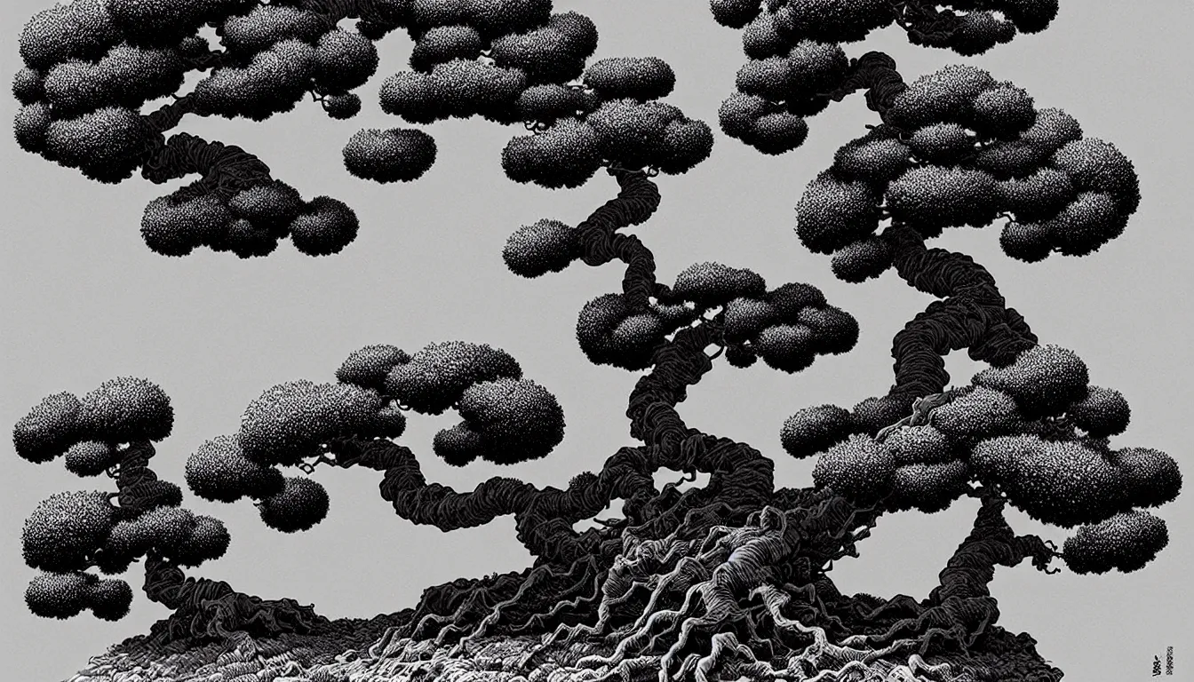 Prompt: close up of a bonsai tree by nicolas delort, moebius, victo ngai, josan gonzalez, kilian eng