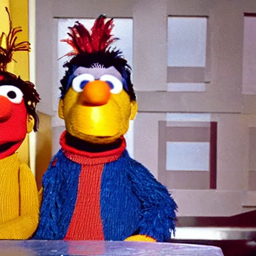 Prompt: Bert and Ernie spending dollar bills at the stripclub