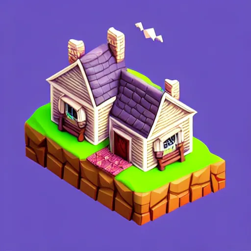 Prompt: Isometric 3D Fantasy Cute House, low poly, soft texture