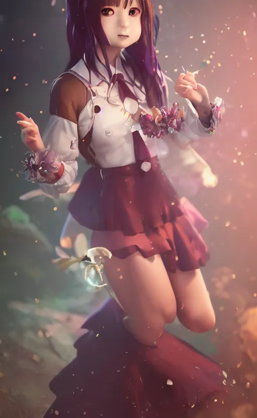 Prompt: magical and mystical, illustrious makinami, school girl, octane render, rembrandt, cgsociety, artstation trending, highly detailded