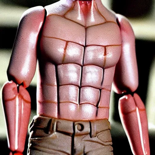 Image similar to tobey maguire action figure with ripped muscles, gross, wet, disgusting, no one wants this