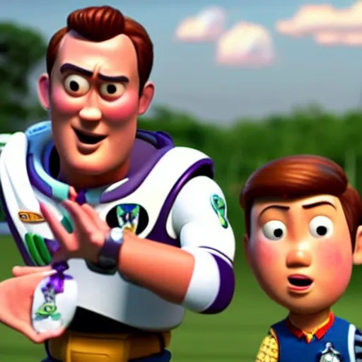 Image similar to movie still of harry kane as woody and son heung - min as buzz lightyear in the movie toy story,