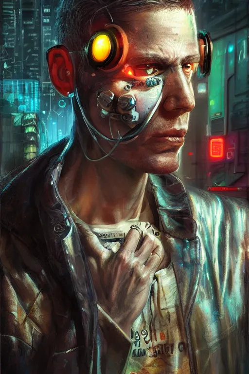 illustration of an male cyberpunk character wearing | Stable Diffusion