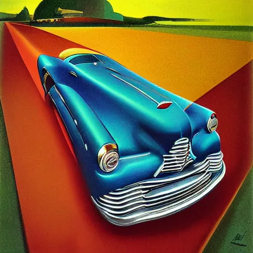 Prompt: impressionist surreal distorted painting of a car from the 4 0 s