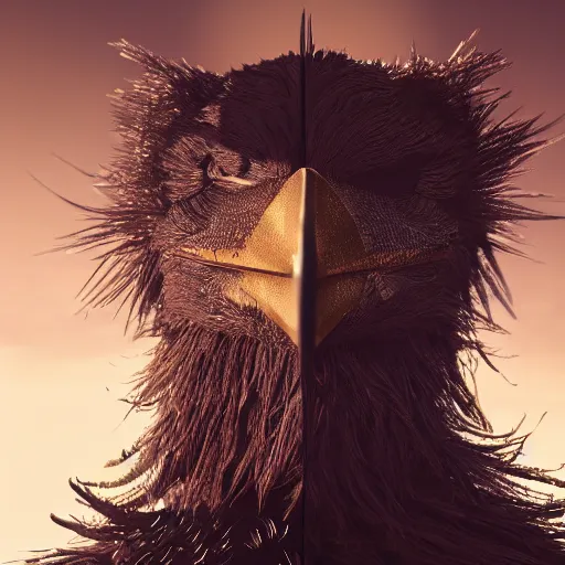 Image similar to Crow Fursuit, center composition, dark clouds, golden hour, dream-like heavy atmosphere, hyperrealistic, beautiful detailed intricate insanely detailed octane render trending on Artstation, 8K artistic photography, photorealistic, dramatic volumetric cinematic perfect light, chiaroscuro, award-winning photograph, masterpiece,