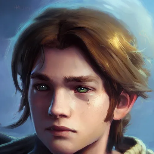 Image similar to young anduin wrynn by mandy jurgens, world of warcraft, cinematic shot, brush hard, artstation, cgsociety, high quality, brush stroke