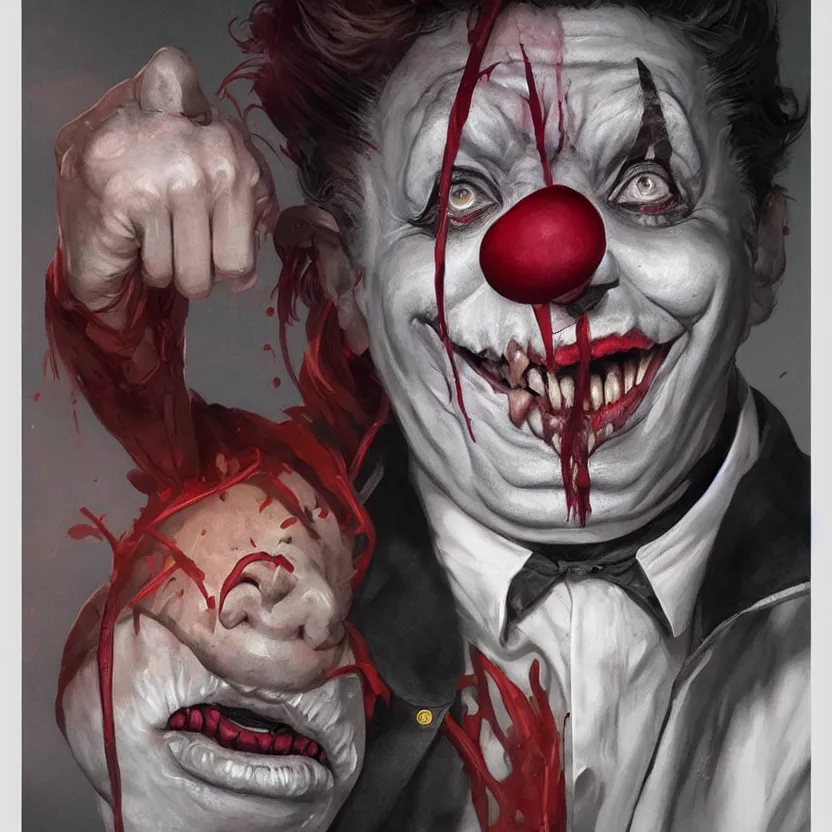 Prompt: hyperrealistic Gerald Gallego as a killer clown from outer space, trending on artstation, portrait, sharp focus, illustration, art by artgerm and greg rutkowski and magali villeneuve