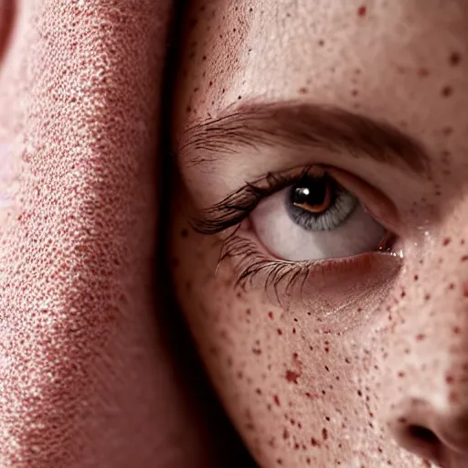 Image similar to portrait of a cute thin young woman, red blush, cute freckles wearing casual clothes, small smile, relaxing on a couch, cozy under a blanket, cozy living room, close up shot, 8 k, trending on artstation, art by diego fazio and irakli nadar and ron mueck, hyperrealism, hyperdetailed, ultra realistic