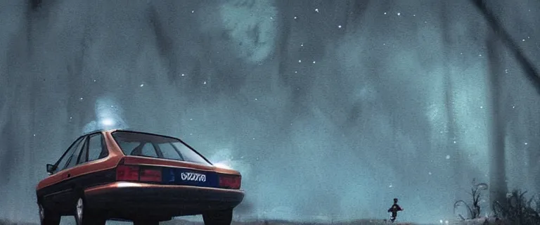 Image similar to Audi 80 B3 Avant (1988) floating in the void, a horror sci-fi, dramatic lighting, cinematic, off-world, space, zero gravity, eldritch horror creatures floating through space, establishing shot, extremely high detail, photorealistic, cinematic lighting, artstation, by simon stalenhag