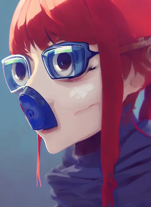 Prompt: a girl with sports clothes, blue lens airsoft mask, softair center landscape, illustration, concept art, anime key visual, trending pixiv fanbox, by wlop and greg rutkowski and makoto shinkai and studio ghibli and kyoto animation, paintball world cup, symmetrical facial features, short hair, red airsoft electric pistol, realistic anatomy