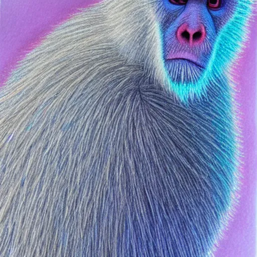 Prompt: Colored pencil art on paper, Frost Ice Monkey, highly detailed, artstation, MasterPiece, Award-Winning, Caran d'Ache Luminance