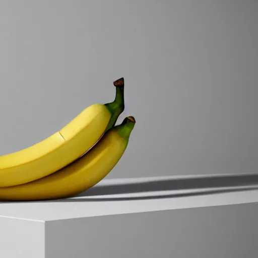 Prompt: render of banana sitting on a white table, minimalism, octane render, hyperrealistic,