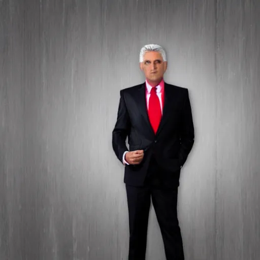 Image similar to A silver fox in a business suit and red tie.