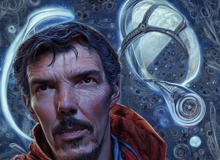 Prompt: a highly detailed alien portrait of stephen strange, james gurney, james jean