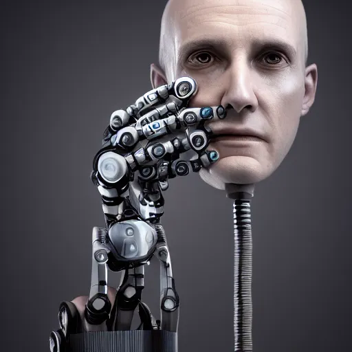 Image similar to portrait, robotic mechanized Doctor holding Ophthalmoscope in hand, octane render, intricate, realistic, fill light, 4k, photorealistic, photograph, mid-shot