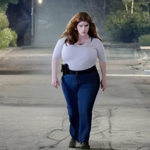 Image similar to still of fat Anna Kendrick, having gained 75 pounds for Cop Land remake 2029