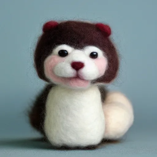 Prompt: a needle felted ferret, needle felting art.