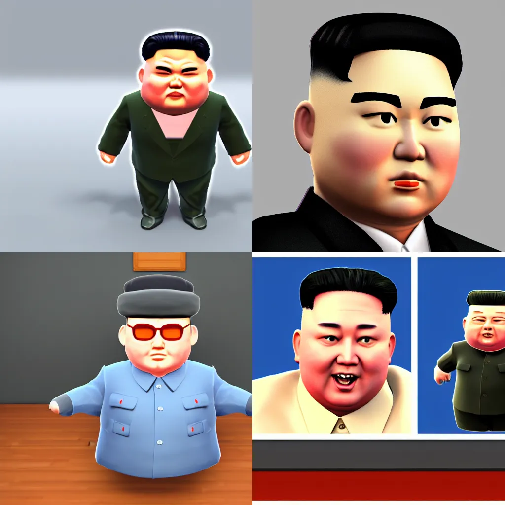 Prompt: low poly 3d model of Kim Jong Un in Animal Crossing