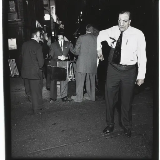 Image similar to lennie briscoe at a crime scene in new york city, faded, scratched polaroid