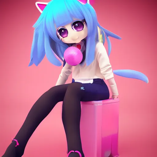 Prompt: cute fumo plush of a popstar cat girl, anime girl, idol, tomboy, artstation, bubblegum pop, vray
