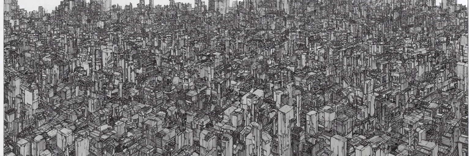 Image similar to dystopian city neighborhood slums by Katsuhiro Otomo