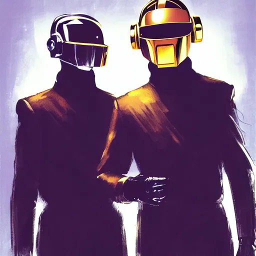 Image similar to portrait of Daft Punk members , dramatic lighting, illustration by Greg rutkowski, yoji shinkawa, 4k, digital art, concept art, trending on artstation