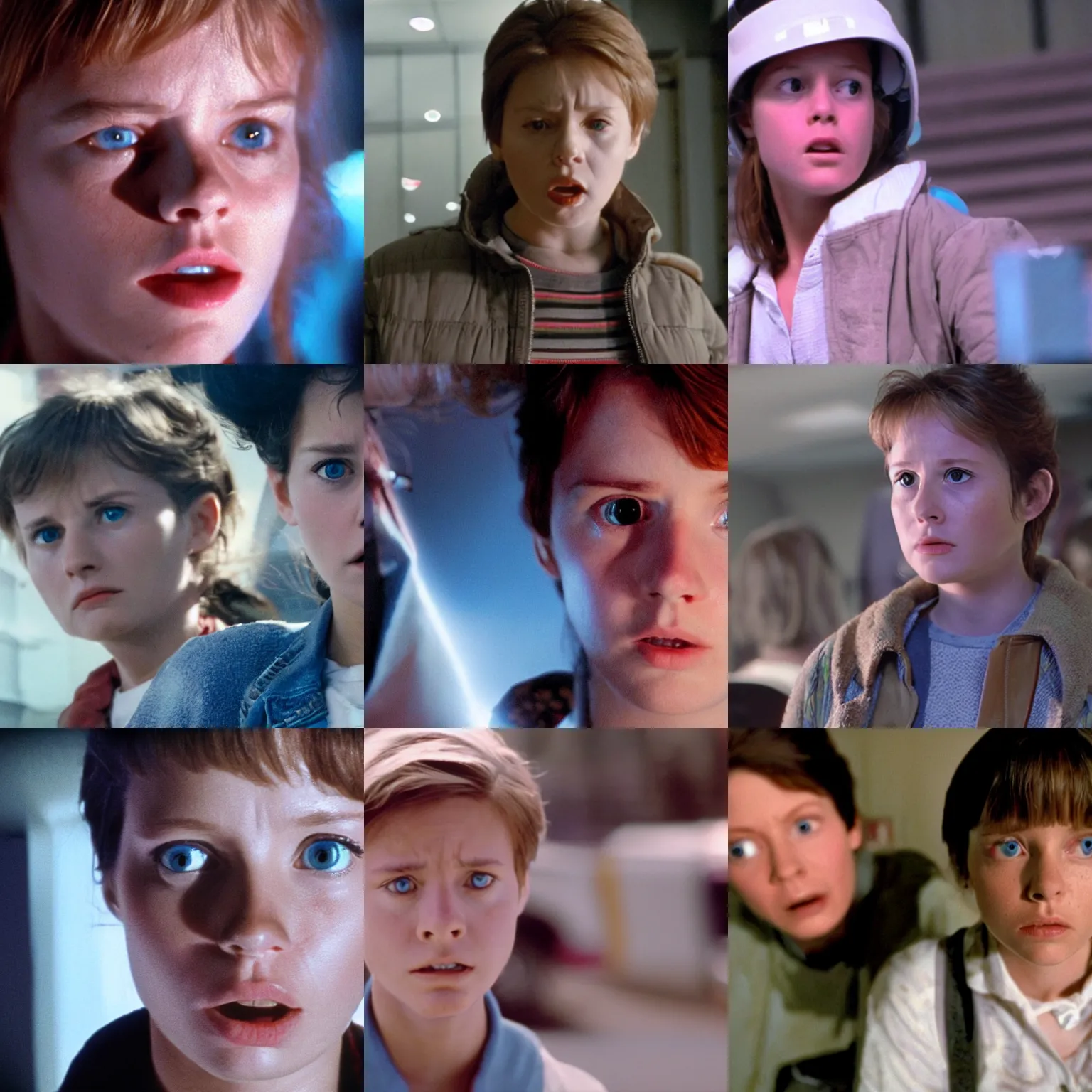Prompt: young female marty mcfly shocked, detailed face, closeup movie still, denis villeneuve