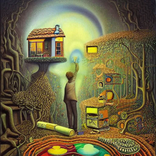 Image similar to a painting of a person, a surrealist painting by jacek yerka, cgsociety, fantastic realism, surrealist, detailed painting