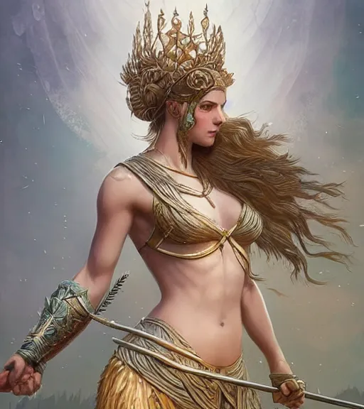Prompt: aphrodite goddess wearing an arrow on her head, digital illustration, in the style of greg rutkowski, fantasy, amazing detail, epic, intricate, elegant, smooth, sharp focus
