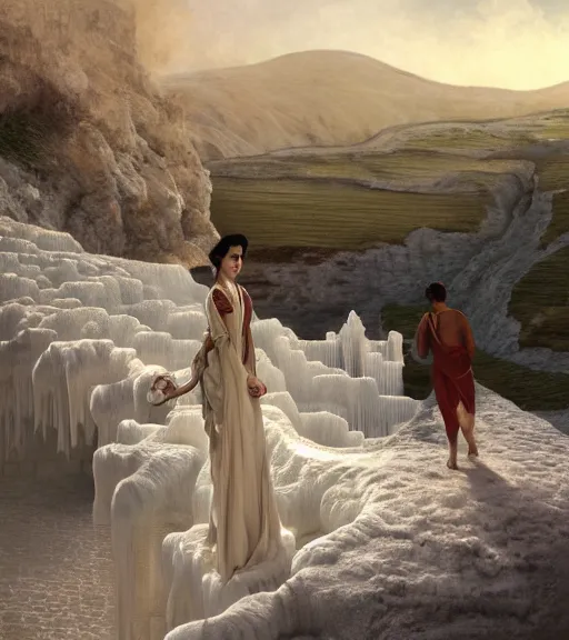 Prompt: close-up of a dragon hacking laptop on Pamukkale, thermal waters flowing down white travertine terraces, intricate, elegant, luxurious, digital painting, concept art, smooth, sharp focus, from Star Trek 2021, illustration, by WLOP and Ruan Jia and Mandy Jurgens and William-Adolphe Bouguereau, Artgerm