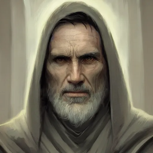 Image similar to portrait of a man by greg rutkowski, old jedi master, he looks like sam witwer, very short hair, wearing gray jedi robes, star wars expanded universe, he is about 6 0 years old, highly detailed portrait, digital painting, artstation, concept art, smooth, sharp foccus ilustration, artstation hq