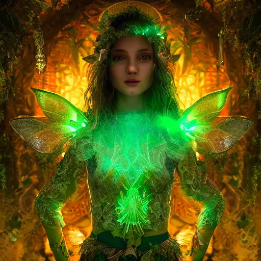 Prompt: portrait elf of the forest, glowing, ornate and intricate green jewelry, jaw dropping beauty, glowing background lighting, green accent lighting, hyper detailed, fairy tale, 4 k octane render