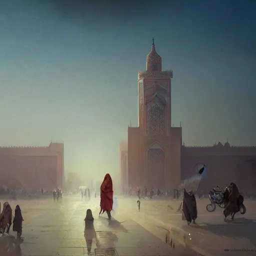 Prompt: sandstorm in marrakech, highly detailed, digital painting, artstation, concept art, sharp focus, illustration, art by greg rutkowski and alphonse mucha