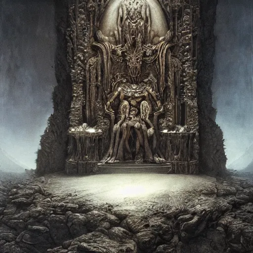 Image similar to the throne of understanding, cold | highly detailed matte painting, hyperrealistic, very intrincate | cinematic lighting, award - winning | by rachel ruysch, giger, beksinski and bocklin | by austin osman spare and william blake, trending on artstation, cgsociety, official art, octane.