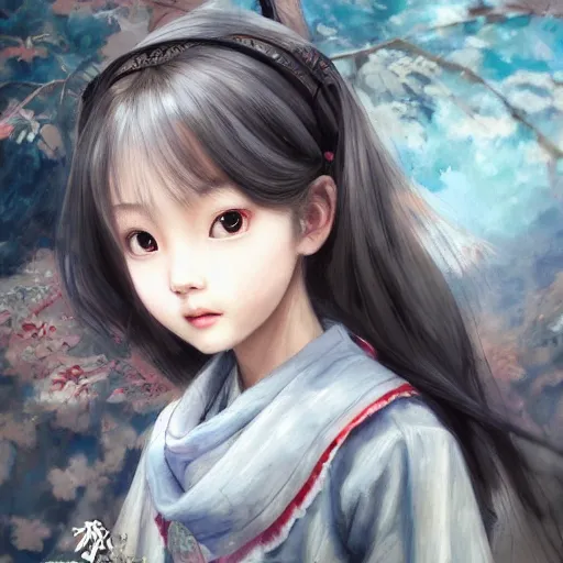 Image similar to dynamic composition, motion, ultra-detailed, incredibly detailed, a lot of details, amazing fine details and brush strokes, colorful and grayish palette, smooth, HD semirealistic anime CG concept art digital painting, watercolor oil painting of a Chinese schoolgirl, by a Chinese artist at ArtStation, by Huang Guangjian, Fenghua Zhong, Ruan Jia, Xin Jin and Wei Chang. Realistic artwork of a Chinese videogame, gradients, gentle an harmonic grayish colors.