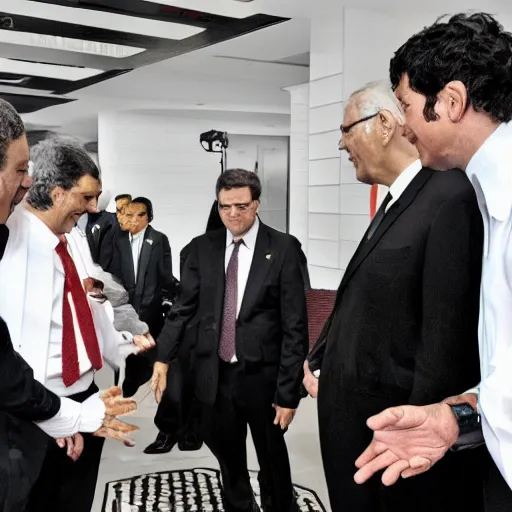 Prompt: photography of darth vader meeting with brazilian diplomats to make a peace deal, 4 k, highly detailed, blur background