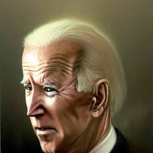 Image similar to presidential portrait of joe biden with shadowy mist pouring from mouth and nose as slenderman, by beksinski, jon mcnaughton, and stephen gammell