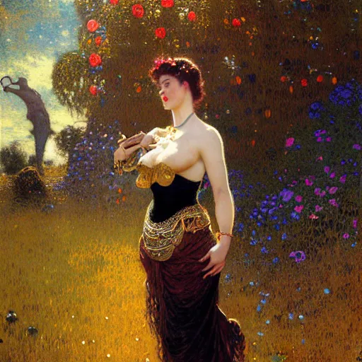 Prompt: portrait of a female cow woman wearing a dress. furaffinity farm fantasy highly detailed painting by gaston bussiere craig mullins jc leyendecker gustav klimt artgerm greg rutkowski john berkey, bergey, craig mullins, ruan jia, raymond swanland, jeremy mann, tom lovell, alex malveda