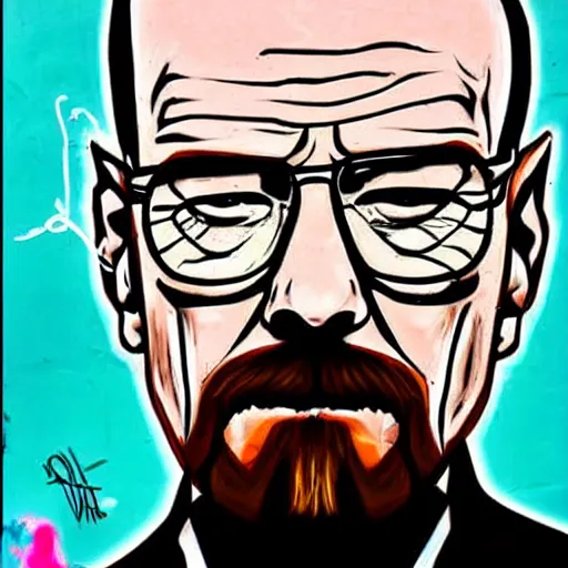 Prompt: a graffiti style piture of walter white.